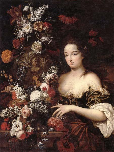 Gaspar Peeter Verbrugghen the younger A still life of various flowers with a young lady beside an urn Germany oil painting art